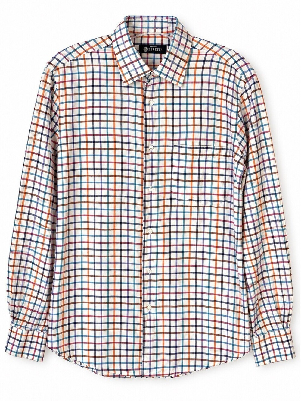 Beretta Sport Mens Shirt 16.5/33 Red Brown Gray Cream Check Cotton Button Down